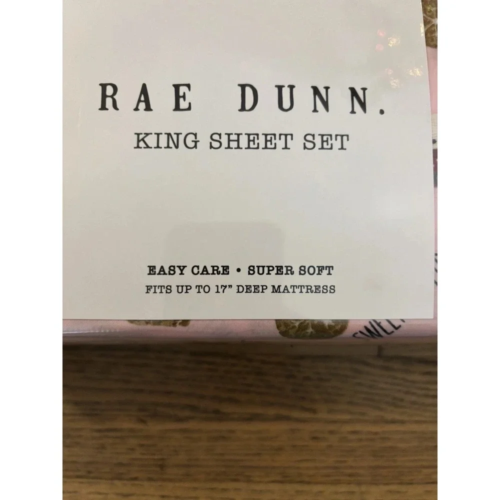 Rae Dunn Sweet Holiday King Sheet Set Pink Gingerbread Christmas Bedding‎ NEW